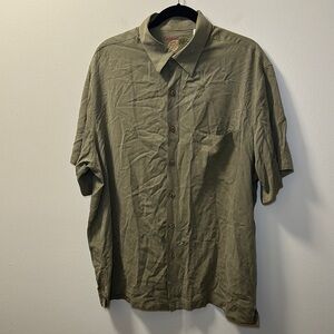 💛Caribbean Men’s Green Floral 100%Silk Short Sleeve Button Shirt Sz XL